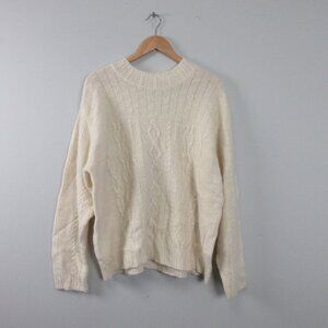 Liz Claiborne Womens Cable Knit Sweater M Ivory Angora Lambswool Coastal Vtg 348
